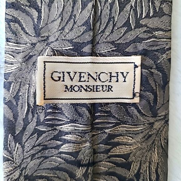 Vintage Givenchy Monsieur Designer Luxury 100% Silk Tie Abstract Palm Brown - Picture 10 of 11